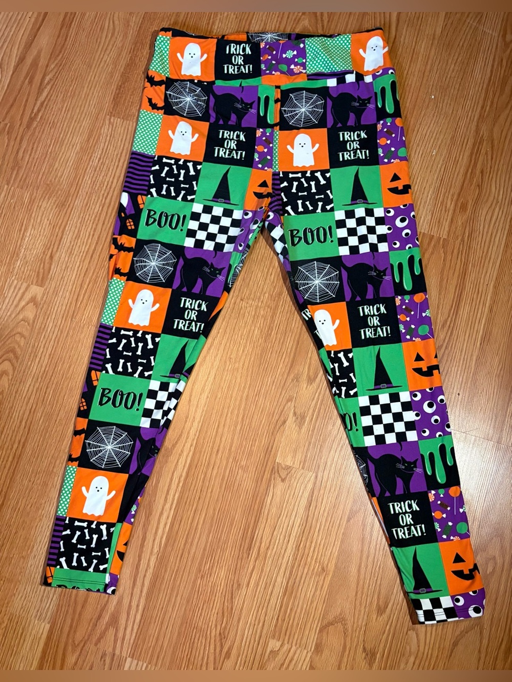 LuLaRoe Halloween Patchwork Leggings - Green, Orange, Purple, Black
